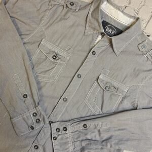 Buckle BKE L‎ standard fit button down shirt epaulets military pinstripe pocket